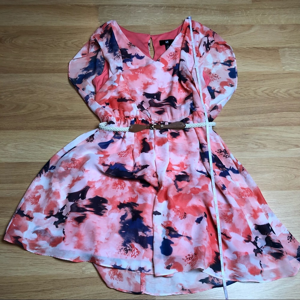 IZ BYER coral floral splatter dress rope belt Sz M - Picture 13 of 15
